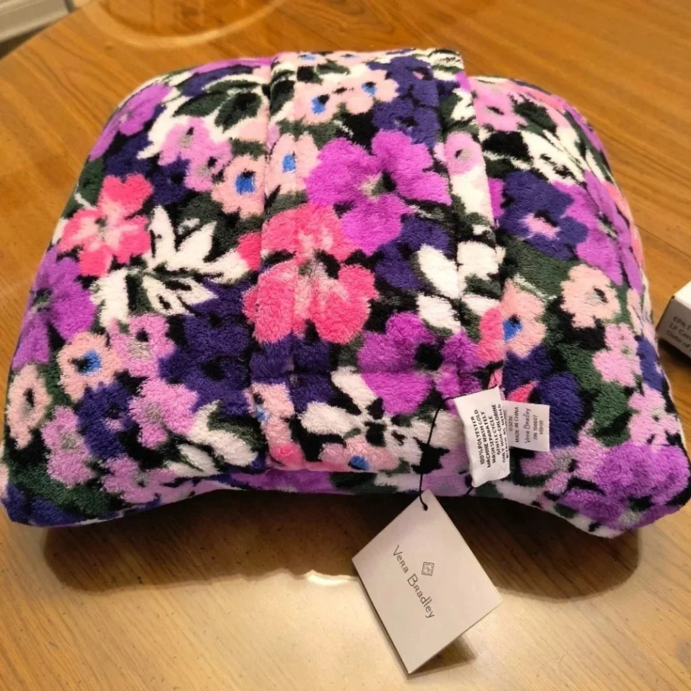 Pink purple fleece Vera Bradley Travel blanket pillow easily carried on luggage